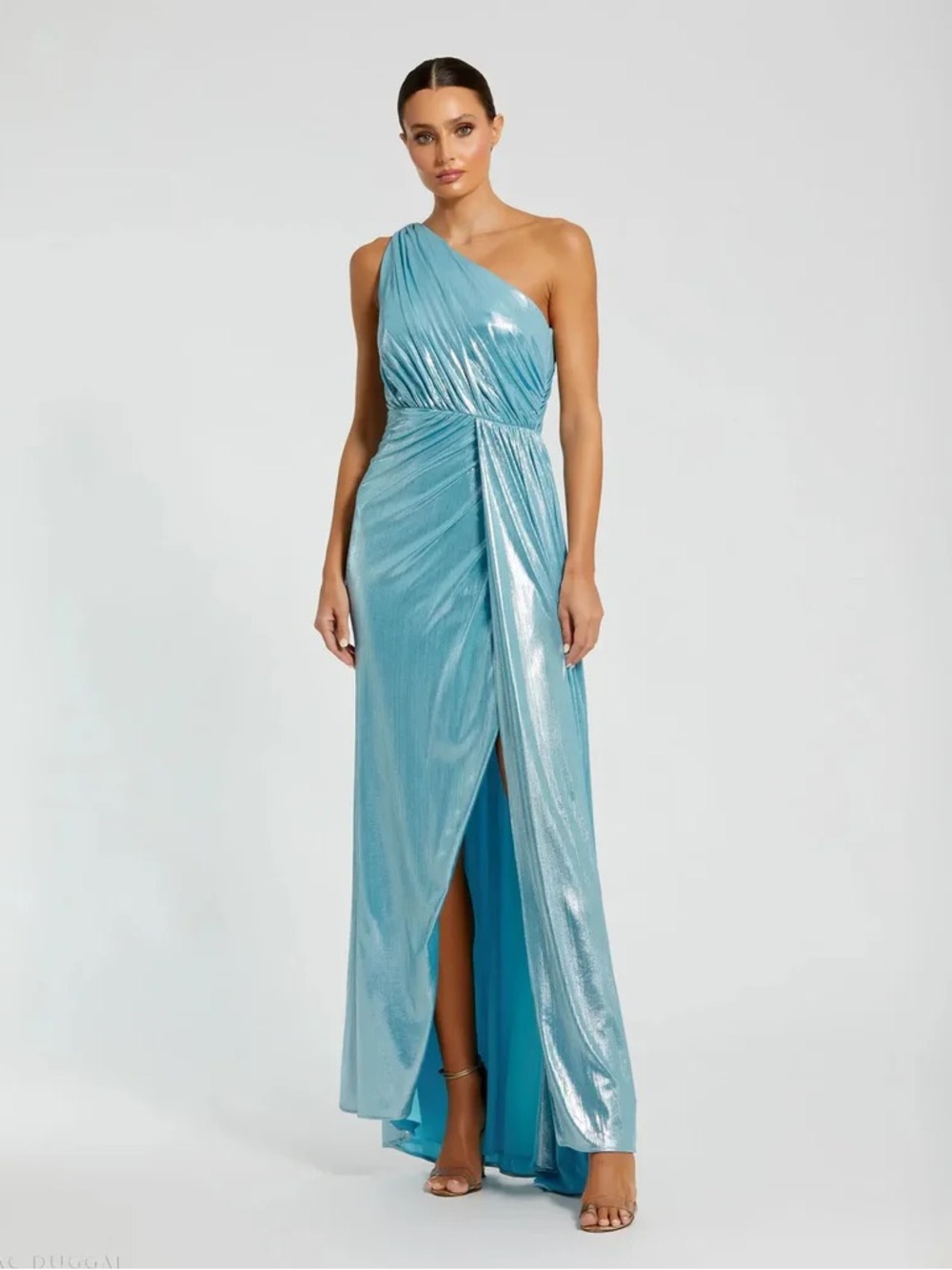 Mac Duggal 26537 Ice Blue One Shoulder Draped Gown sz 0